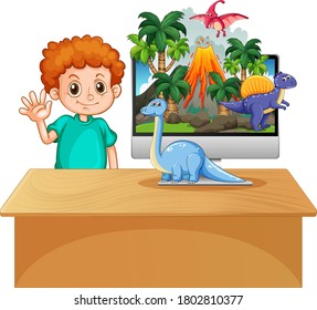 Dinosaur on computer screen background illustration