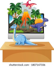 Dinosaur on computer screen background illustration