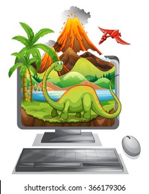 Dinosaur on computer screen illustration