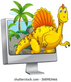Dinosaur on computer screen illustration