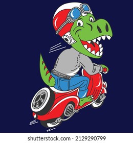 DINOSAURIO EN MOTOCICLETA A TODA VELOCIDAD.