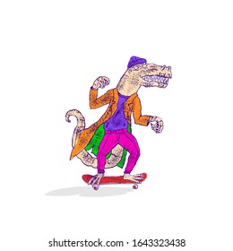 dinosaur on skateboard comic style illustration