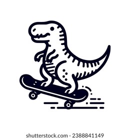 dinosaur on a skateboard cool funny and simple illustration, logo, icon