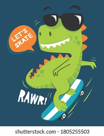 Dinosaur on skateboard design vector illustration