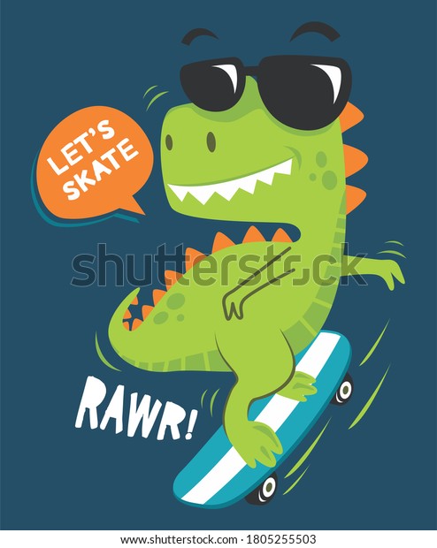 Dinosaur On Skateboard Design Vector Illustration Stock Vector (Royalty ...