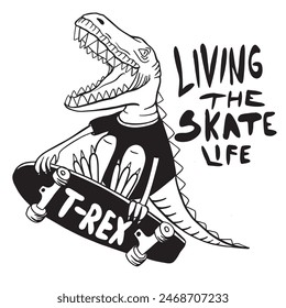  dinosaur on skateboard. Typography print for kids  . Original design with t-rex, dinosaur. print for T-shirts, textiles, wrapping paper, web. 