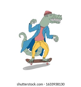 Dinosaur on a skateboard vector illustration.