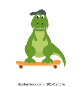 Dinosaur on skateboard.Tyrannosaurus Rex Vector Illustration . T-shirt print design.