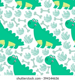 Dinosaur on striped background vector seamless pattern. Dinosaur
