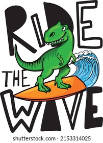  dinosaur on surf. Typography print for kids  . Original design with t-rex, dinosaur. print for T-shirts, textiles, wrapping paper, web. 