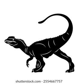 dinosaur on two legs silhouette on white background, vector