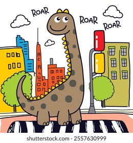 Dinosaur on Zebra Crossing Illustration