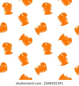Dinosaur orange color cartoon so cute. On white background. Pattern seamless vector illustration. 
