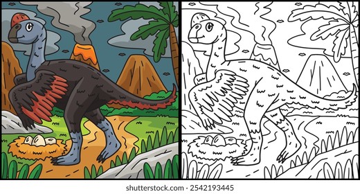 Dinosaur Oviraptor Coloring Page Illustration