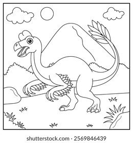 Dinosaur Oviraptor Coloring Page Illustration