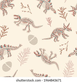 Dinosaur Paleontology Fossils Vector Seamless Pattern 