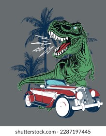 dinosaur palm machine travel, cute, tree, illustration
