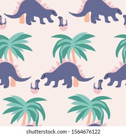 dinosaur and palm tree in a seamless pattern design, perfect to use on the web or in print