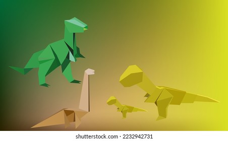 dinosaur paper folding Graphics on gradient background with beautiful balance