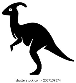 Dinosaur Parasaurolophus, ancient reptile, prehistoric, wild animal, predator from jurassic, triassic, cretaceous period, paleontology, vector, illustration in black and white color, isolated on white