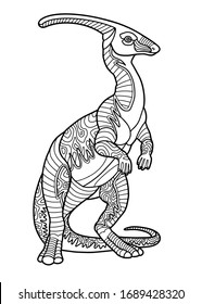 Dinosaur parasaurolophus. Page of coloring book. Vector illustration.