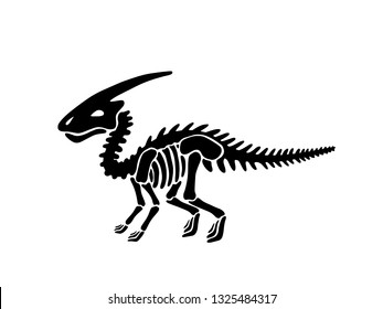 Dinosaur parasaurolophus skeleton. Vector illustration. For  logo, card, T-shirts, textiles, web. Isolated on white background.