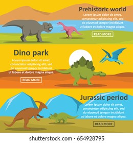Dinosaur park banner horizontal concept set. Flat illustration of 3 dinosaur park vector banner horizontal concepts for web