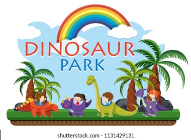 Dinosaur park on white background illustration