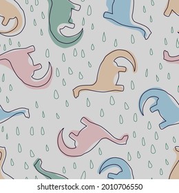 Dinosaur pattern. Cute outlined spotted dino seamless pattern. Repeat endless background with prehistoric anymals. Cartoon vector illustration