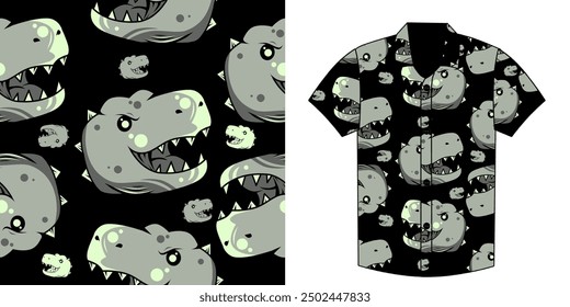 Dinosaur Pattern Hawaiian Shirt Design vector