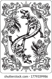 dinosaur, pattern, ink pen illustration clip art, card playing vector