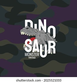 dinosaur pattern Original design label  with t-rex  Vector  for vintage How to monster print camouflage illustration color Background.