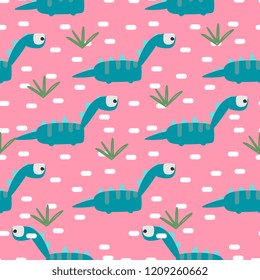 Dinosaur pattern with pink and blue colors seamless pattern vector illustration.