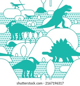 Dinosaur pattern seamless. Dino background. Dinosaurs and ancient landscape texture. Baby fabric ornament