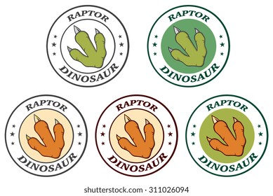 Dinosaur Paw With Claws Circle Logo Design With Text. Vector Collection Set