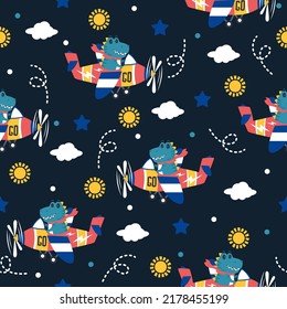 Dinosaur pilot cartoon trendy pattern background concepts