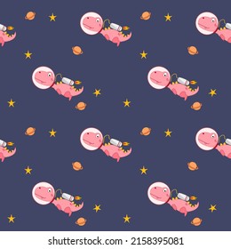 Dinosaur pink so cute in space on the start background. Pattern seamless vector and illustration.