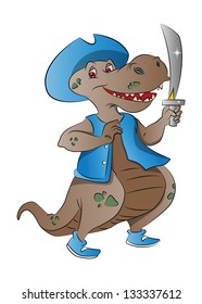 Dinosaur Pirate with Hat and Sword, vector illustration