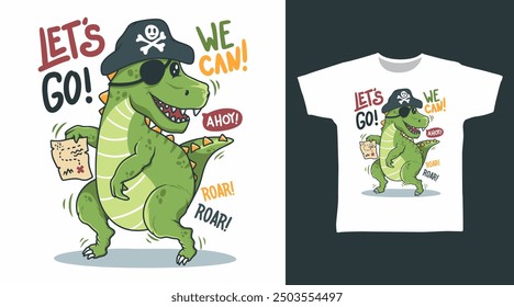 Dinosaur Pirate Vector Illustration T shirt Designs.