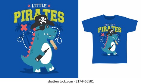 Dinosaur pirates cartoon tshirt art design