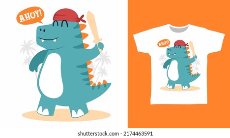 Dinosaur pirates cartoon tshirt art designs