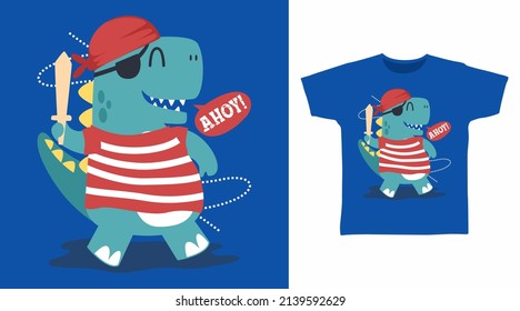 Dinosaur pirates cartoon tshirt concept design