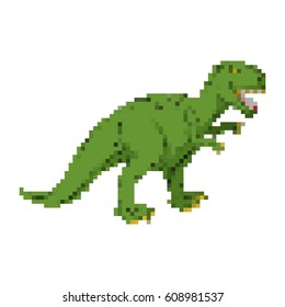 Dinosaur pixel art. Tyrannosaurus pixelated. Dino retro games. 8 bit Prehistoric Pangolin Monster Reptile 
