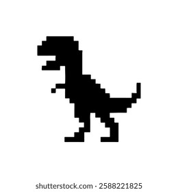 Dinosaur pixel icon silhouette vector flat illustration design on white background.