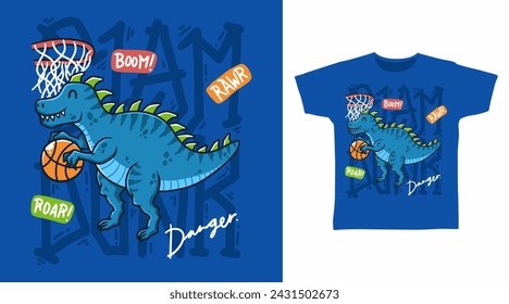 Dinosaurio Jugar Diseños de moda de arte de camiseta de baloncesto.