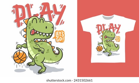 Dinosaurio Jugar Diseño de moda de camiseta de baloncesto.