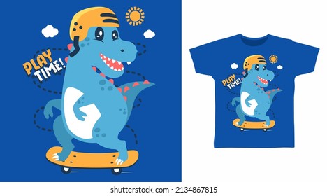 Dinosaur play  skateboard cartoon tshirt concept design