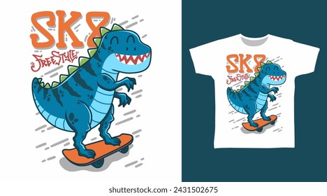 Dinosaur Jugar Skateboard t shirt arte diseños de moda.