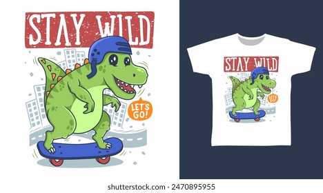 Dinosaur Play Skateboard Vector Illustration Tshirt Designs