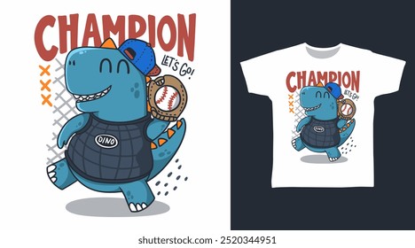 Dinosaur Playing Baseball Vector Illustration T-shirt Designs.